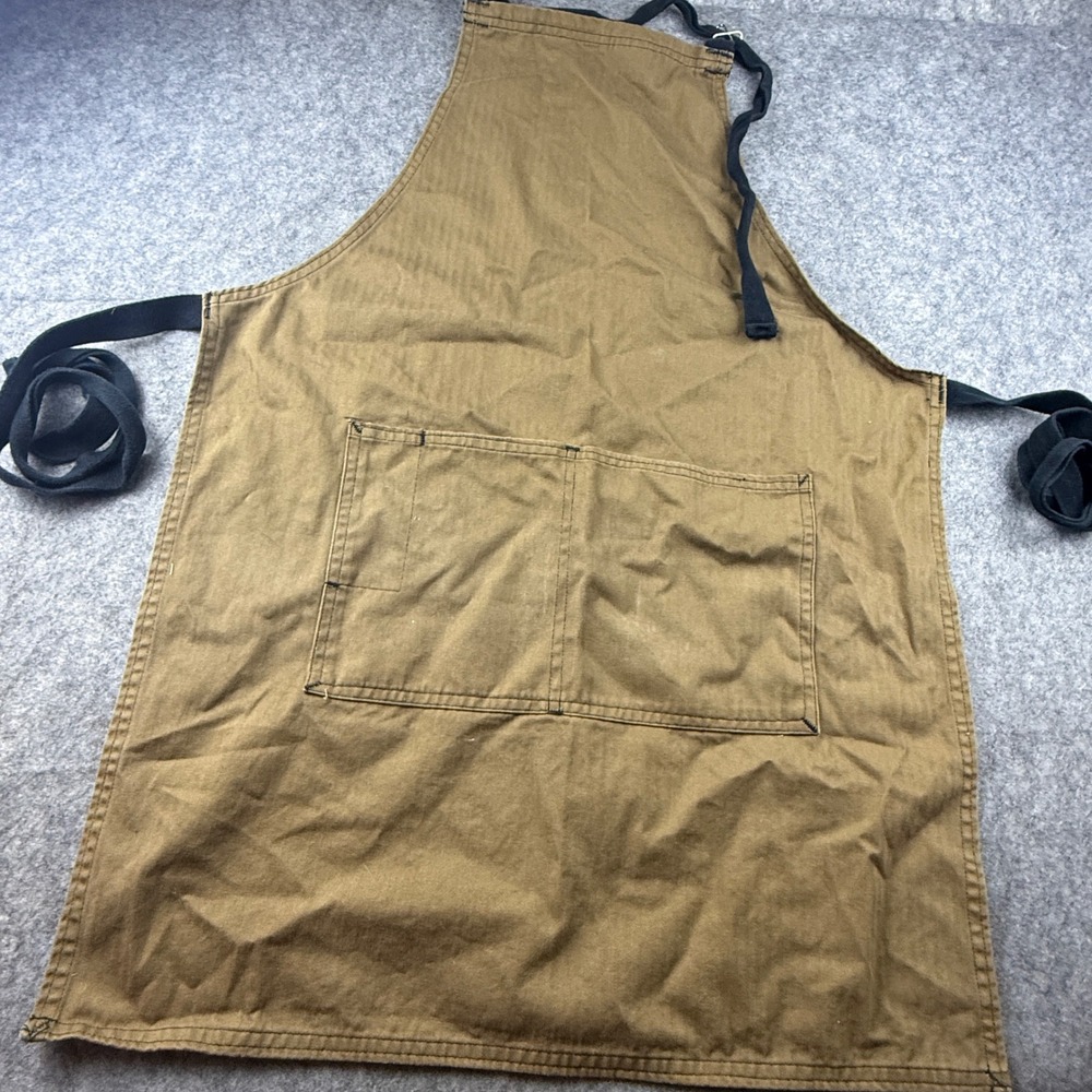 Fame Delta Plus Group Brown Cotton Canvas Bib Apron Pockets Adjustable Ties Vtg